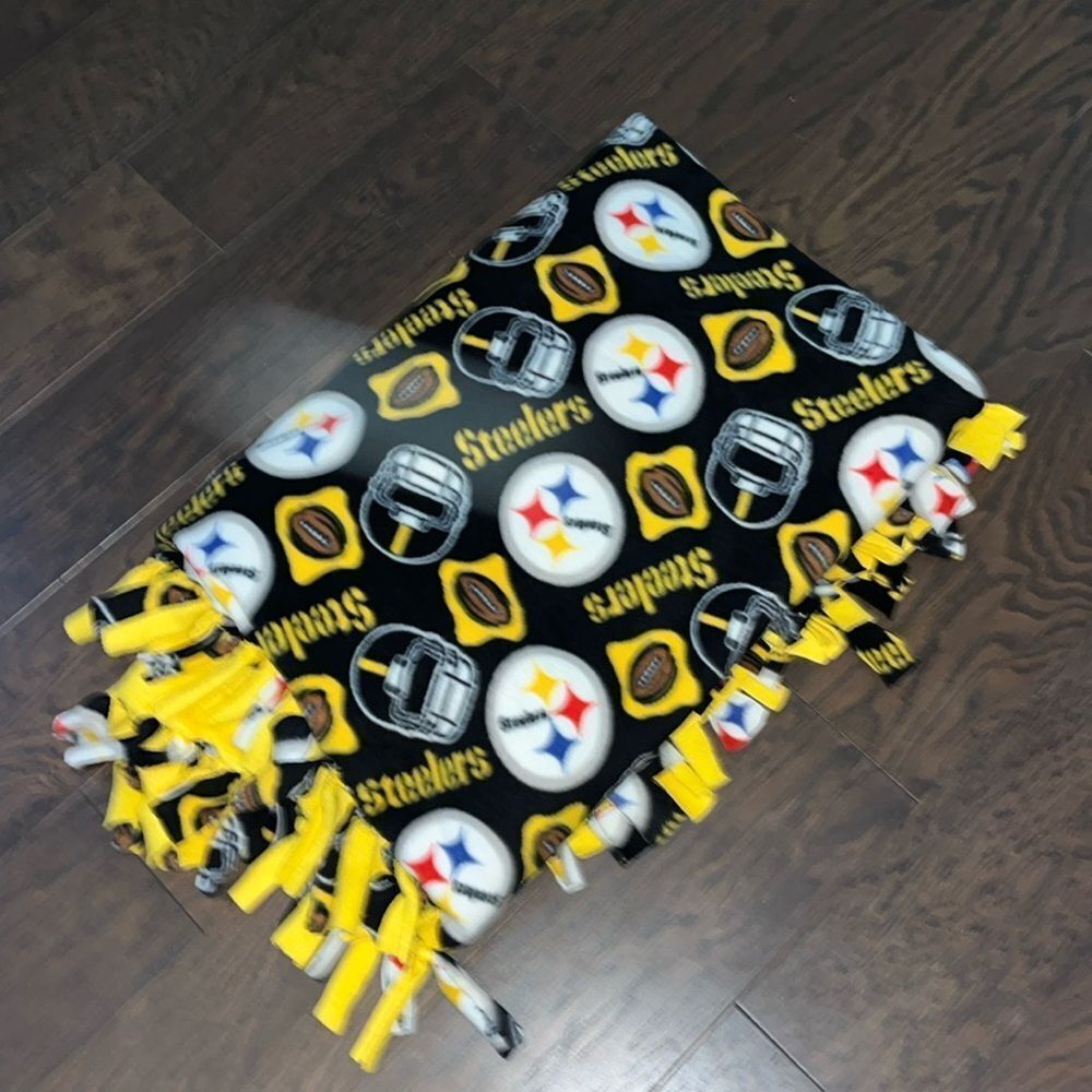 Pittsburgh Steelers homemade fleece style football throw blanket 57” x 47”approx